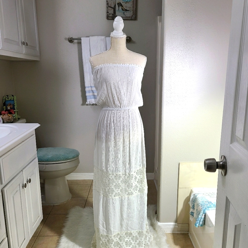 NWT Fancy Pantz Strapless Crepe Maxi Dress "L"